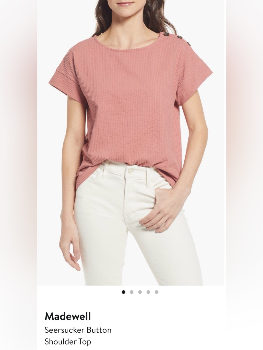 Madewell Seersucker Button Shoulder Top Dusty Rose Short Sleeve Textured Tee